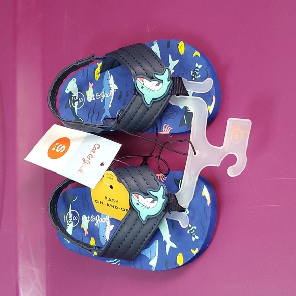 Cat & Jack Other - Cat & Jack, baby shark, flip flops/ sandals, navy, size 5/6